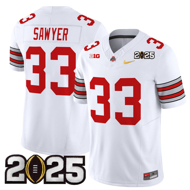 Men Ohio State Buckeyes #33 Jack Sawyer White Gold 2025 CFP Final Patch F.U.S.E. Vapor Limited Stitched NCAA Jersey->ncaa teams->NCAA Jersey